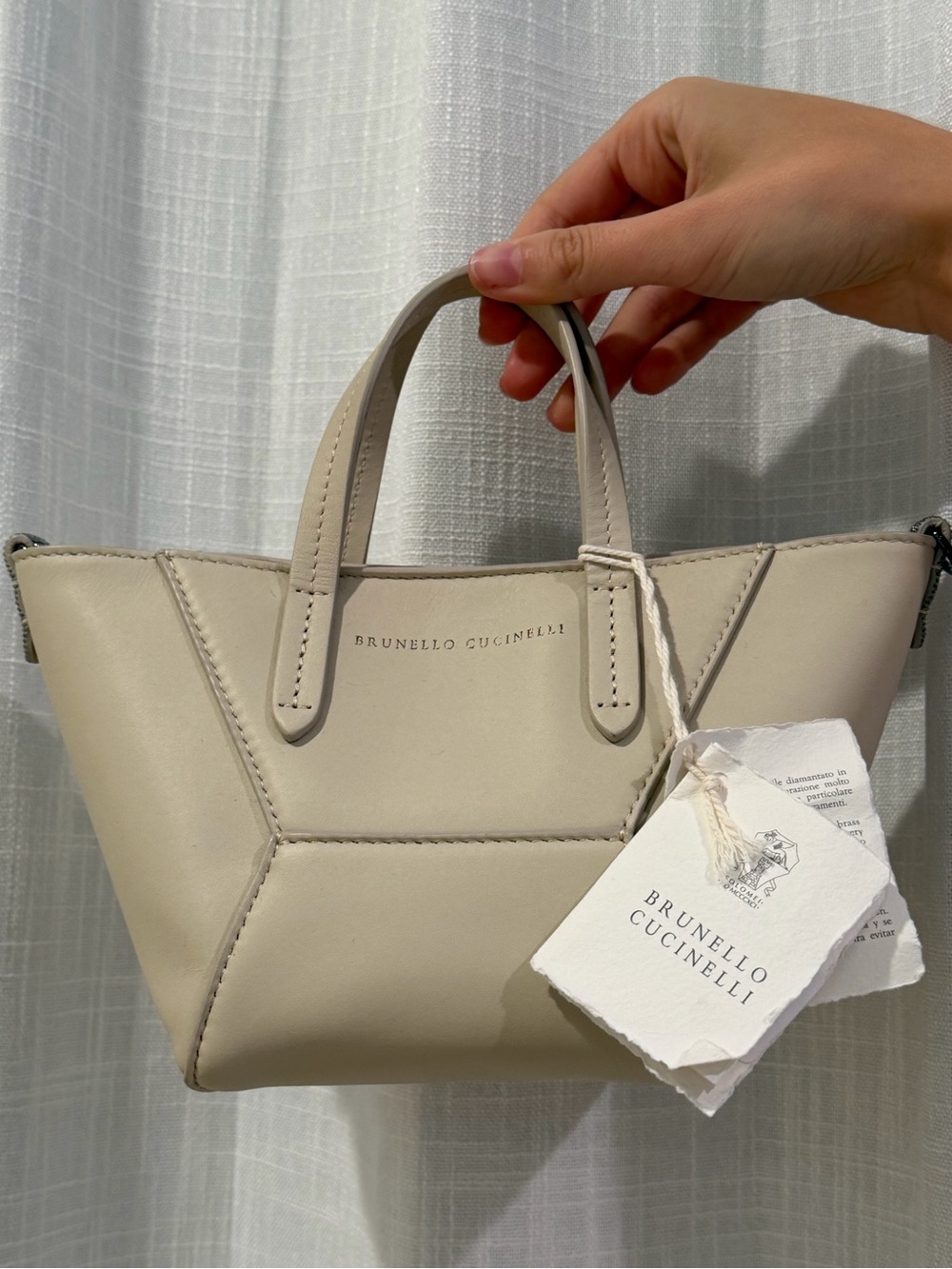 Brunello Cucinelli Cream Leather Mini Top-Handle Tote